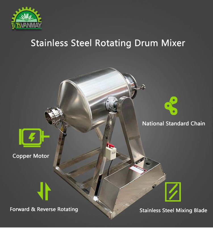 Small Poultry Feed Stainless Steel Blender Rotating Drum Powder Mixer